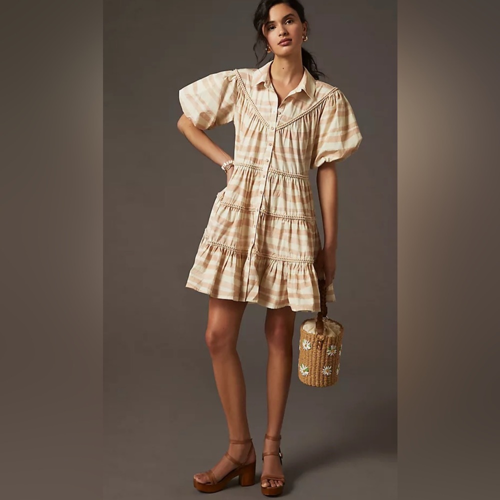 Anthropologie Beige Striped Mini Dress
